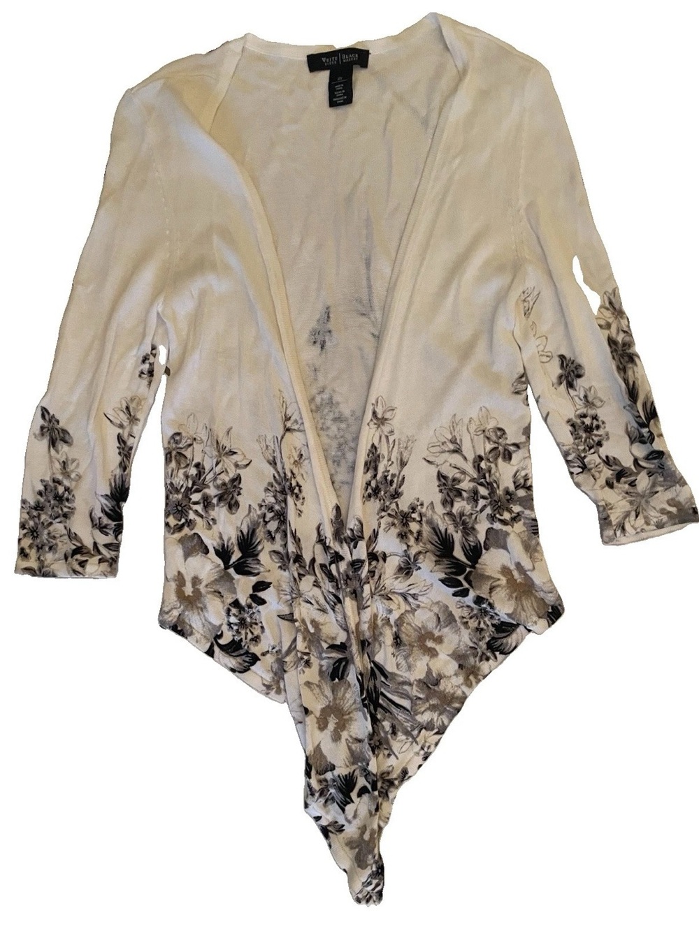 White House Black Market Cream Floral Open-Front Cardigan